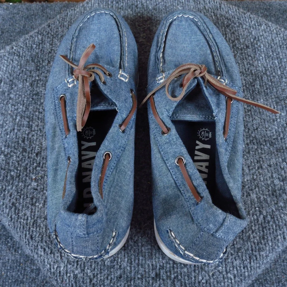 Old Navy Mens Denim Boat Shoe Size 10 Casual Coastal Blue Chambray Canvas